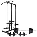 Diverse Hardware, Kraftturm mit Langhantel und Kurzhantel-Set 60,5 kg