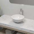 Bad-Waschbecken mit Mischbatterie Keramik Rund Weiss