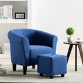 2-tlg. Sessel und Hocker Set Blau Stoff