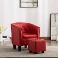 Sessel mit Fusshocker Rot Kunstleder
