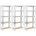 Lagerregale 3 Stk. Silbern 75 x 30 x 172 cm Stahl und MDF