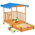 Kinderspielhaus mit Sandkasten Holz Blau UV50