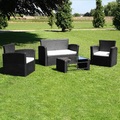 4-tlg. Garten-Lounge-Set mit Auflagen Poly Rattan Schwarz