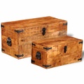 Diverse Hardware, Aufbewahrungstruhen-Set 2-tlg. Raues Mangoholz