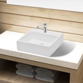 Keramik Waschbecken mit Hahnloch Weiss Quadratisch