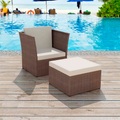 Gartensessel mit Fusshocker Poly Rattan Braun