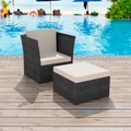 Gartensessel mit Fusshocker Poly Rattan Schwarz