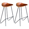 Barhocker 2 Stk. Echtleder Braun