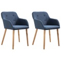 vidaXL Esszimmerstühle 2 Stk. Blau Stoff und Massivholz Eiche
