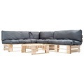 Diverse Hardware, 4-tlg. Garten-Paletten-Sofagarnitur mit Grauen Kissen Holz
