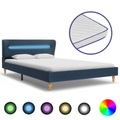 vidaXL Bett mit LED und Memory-Schaum-Matratze Blau Stoff 120×200 cm