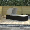 Sonnenliege mit Sonnenschutz und Auflagen Poly Rattan Cremeweiss