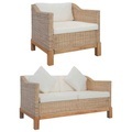 2-tlg. Sofagarnitur mit Auflagen Natur Rattan