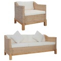 2-tlg. Sofagarnitur mit Auflagen Natur Rattan