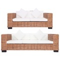 2-tlg. Sofagarnitur mit Auflagen Natur Rattan