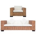 2-tlg. Sofagarnitur mit Auflagen Natur Rattan