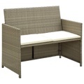 2-Sitzer-Gartensofa mit Polstern Grau Poly Rattan