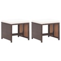 Diverse Hardware, Gartenhocker 2 Stk. mit Sitzkissen Poly Rattan Braun