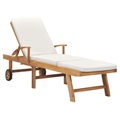 vidaXL Sonnenliege mit Auflage Massivholz Teak Cremeweiß