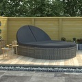 2-Personen-Sonnenliege mit Auflagen Poly Rattan Grau