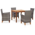 5-tlg. Essgruppe Poly Rattan und Massivholz Akazie Grau