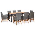 9-tlg. Garten-Essgruppe Poly Rattan Akazienholz Grau