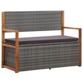 Bank mit Stauraum 110 cm Poly Rattan Massivholz Akazie Grau