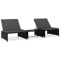 Diverse Hardware, Sonnenliegen 2 Stk. mit Tisch Poly Rattan Schwarz