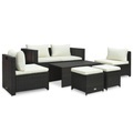 6-tlg. Garten-Lounge-Set mit Auflagen Poly Rattan Schwarz