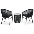 3-tlg. Bistro-Set mit Kissen PVC Rattan Schwarz