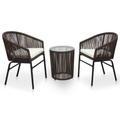 3-tlg. Bistro-Set mit Kissen PVC Rattan Braun
