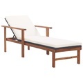 Sonnenliege mit Auflage Poly Rattan Akazie Massivholz Schwarz