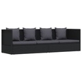Gartensofa mit Auflage und Kissen Poly Rattan Schwarz