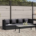 Gartensofa mit Auflage und Kissen Poly Rattan Schwarz