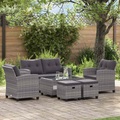 6-tlg. Garten-Sofagarnitur mit Auflagen Poly Rattan Dunkelgrau