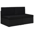 Diverse Hardware, Modulares 2-Sitzer-Sofa Poly Rattan Schwarz