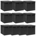vidaXL Aufbewahrungsboxen mit Deckel 10 Stk. Schwarz 32×32×32 cm Stoff