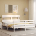 vidaXL Massivholzbett mit Kopfteil Weiß 160x200 cm