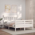 vidaXL Massivholzbett mit Kopfteil Weiß 4FT6 Double