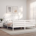 vidaXL Massivholzbett mit Kopfteil Weiß 6FT Super King