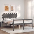 vidaXL Bettgestell mit Kopfteil Grau 5FT King Massivholz