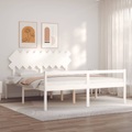 vidaXL Massivholzbett mit Kopfteil Weiß 6FT Super King
