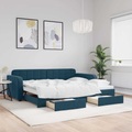 vidaXL Tagesbett mit Rollbett und Schubladen Blau 90x200 cm Samt
