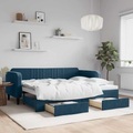 vidaXL Tagesbett mit Rollbett und Schubladen Blau 90x200 cm Samt