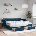 vidaXL Tagesbett mit Rollbett und Schubladen Blau 90x200 cm Samt