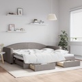 vidaXL Tagesbett Ausziehbar mit Schubladen Taupe 100x200 cm Stoff