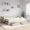 vidaXL Tagesbett Ausziehbar mit Schubladen Creme 90x200 cm Stoff