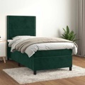 vidaXL Boxspringbett mit Matratze Dunkelgrün 90x200 cm Samt