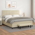 vidaXL Boxspringbett mit Matratze Creme 160x200 cm Kunstleder