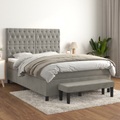 vidaXL Boxspringbett mit Matratze Hellgrau 140x200 cm Samt
